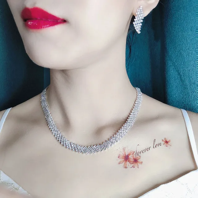 Fashion Korea European American Crystal Classic Pendant Earring And Necklace Bridal Love Wedding Jewellery Sets For Women