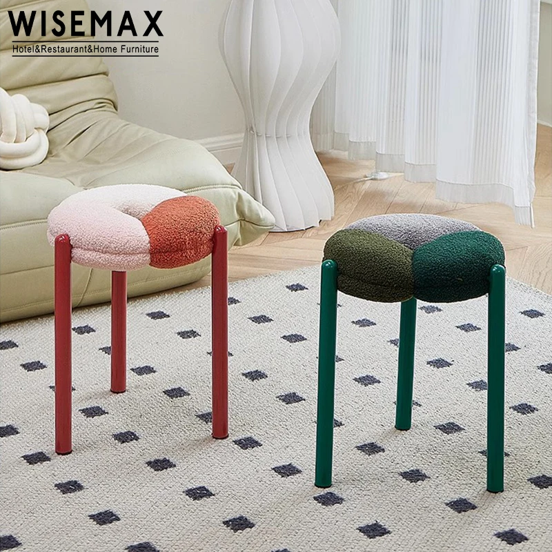 WISEMAX FURNITURE Modern living room furniture sofas corner stool chair lamb wool round stackable metal leg chair dressing chair