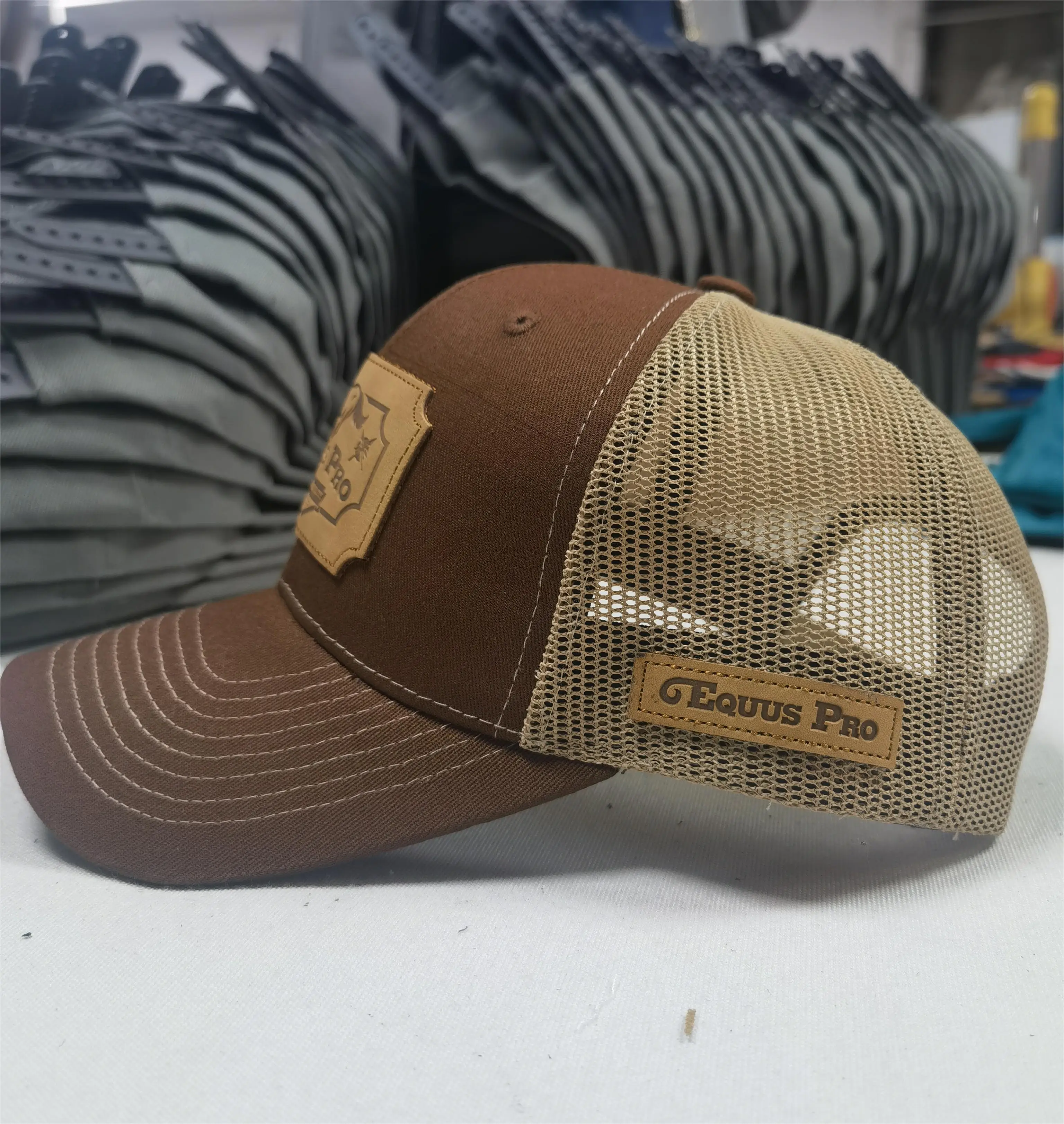 Custom Logo Embroidery Leather Patch 6 Panel Baseball Cap Trucker Hats Custom Mesh Richardson Snapback Hats