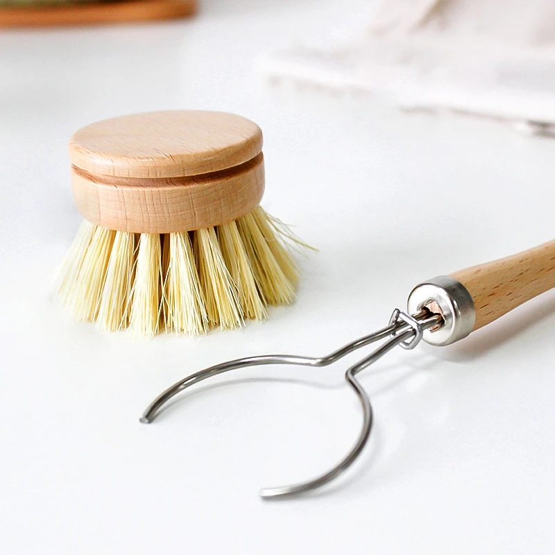 Eco-friendly Kitchen Cleaning Brush Dish Washing Brush Beech Wood Long Handle Sisal Dish Brush