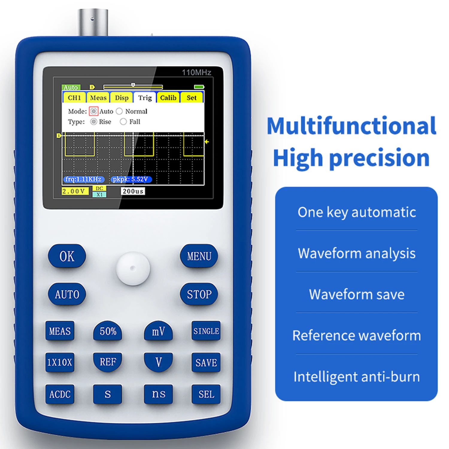 FNIRSI-1C15 Digital Oscilloscope 500MS/S Sampling Rate with 110MHz Bandwidth 1KHz/3.3V Square Wave 1c15 Portable Oscilloscope