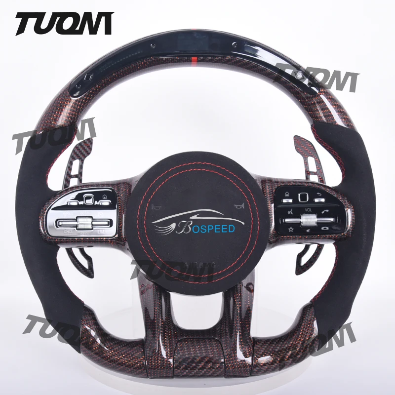 OEM For Mercedes Benz W204 W205 A45 Carbon Fiber Steering Wheel With LED Lights Paddle Shifters