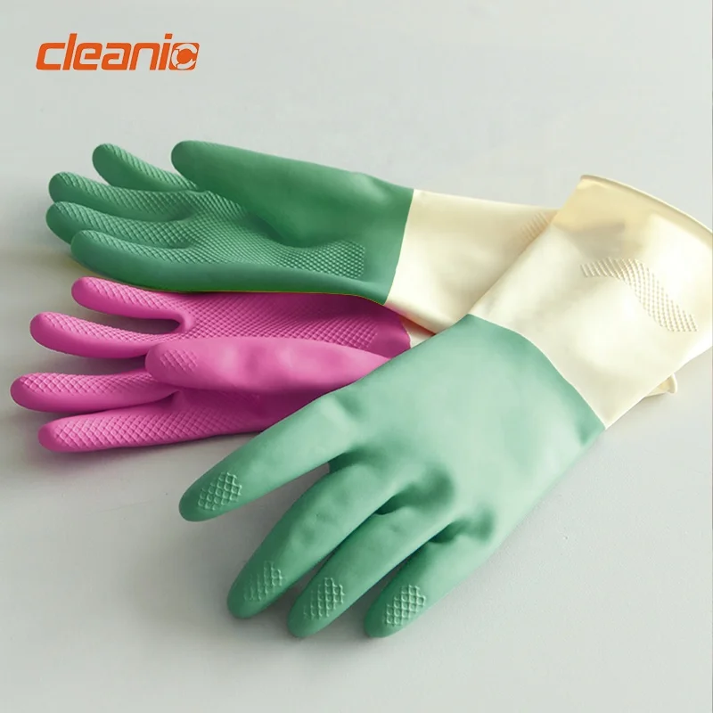 Multipurpose non toxic waterproof reusable janitorial dishwashing gloves for toilet cleaning and cloth washing