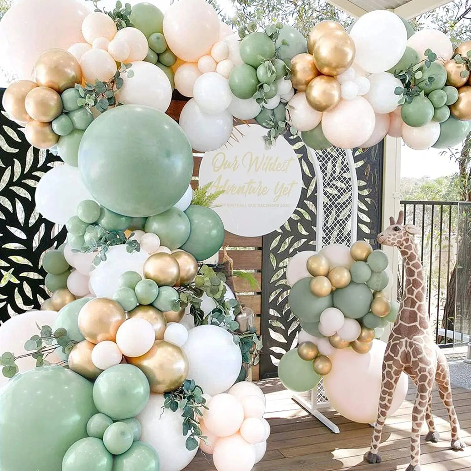 Sage Green Balloon Garland Arch Kit Olive Eucalyptus Green White Gold Double-Stuffed Blush Balloons  other wedding decorations