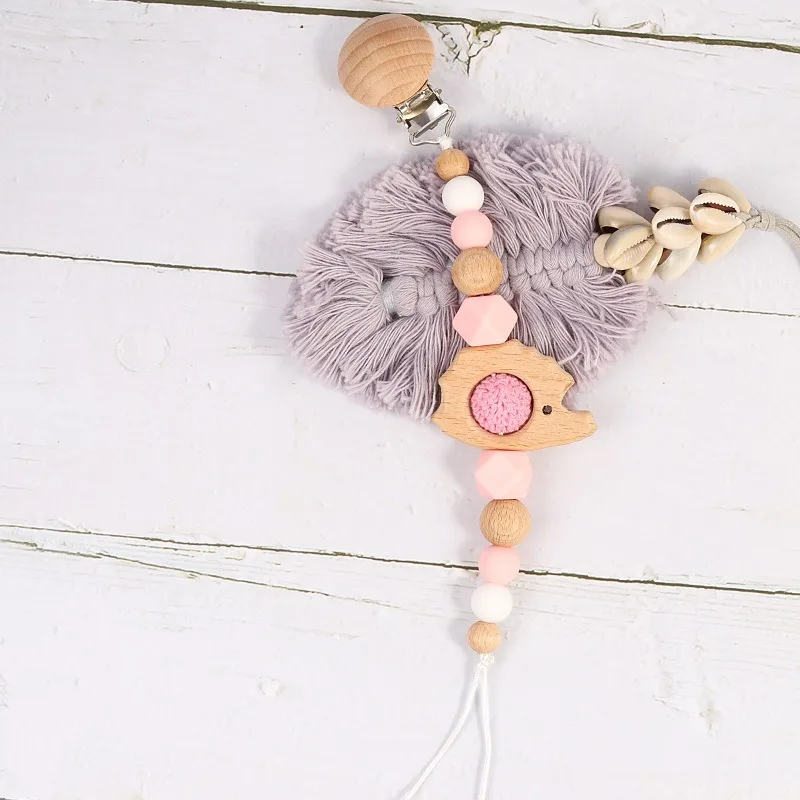 High Quality Beads Teether Baby Chew Rainbow Silicone Beads Chewable Wooden Silicone Dummy Pacifier Clip For Baby Toys