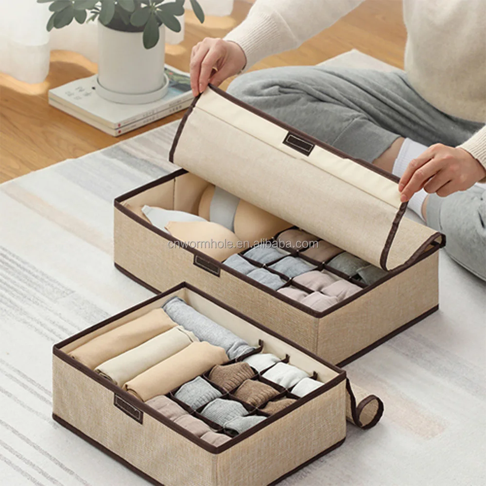 Divided Home Storage Boxes Tie Socks Bra Underwear Closet Fabric Basket Dress Drawer Organizer Clothes Organiser