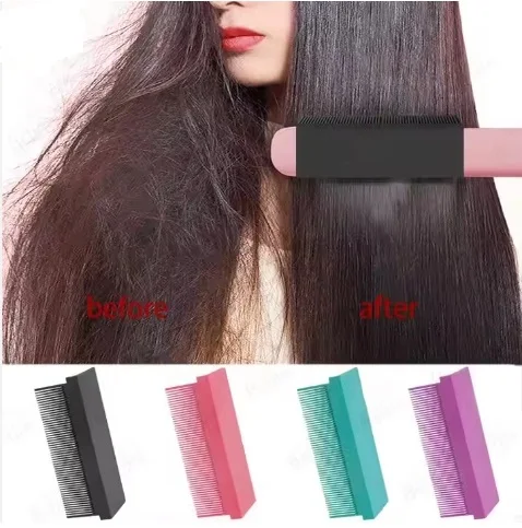 Custom LOGO  straightener electric hair straightener hot combs straightener hot comb electric carbon fiber flatiron comb