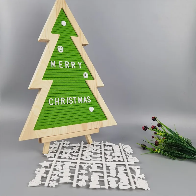 Christmas Tree Felt Letter Board Wood Frame Letterboard Wooden Felt Message Board for Christmas Decor