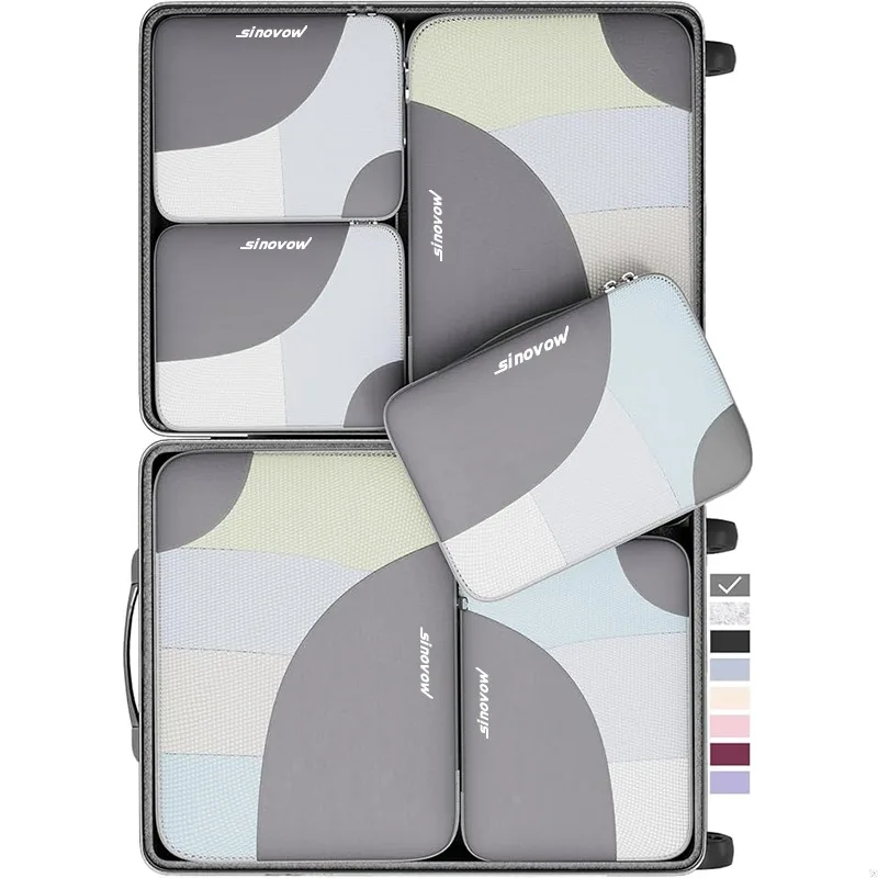 Sinovow Travel Packing Cube Custom Logo 6 pieces Set Bag Luggage Organizer Bags compression packing cubes For Travel