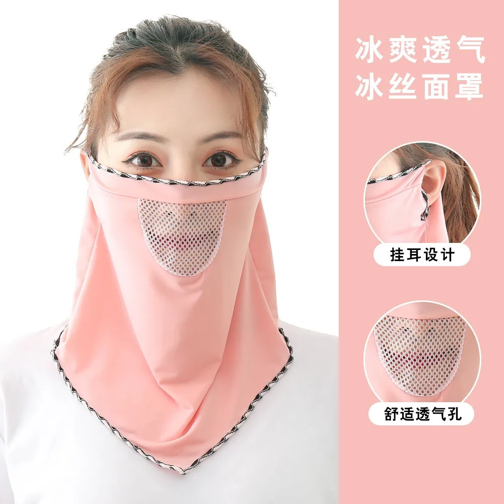 Ice Silk Sunscreen 2024 Summer Outdoor Cycling Riding Balaclava Sun Proof Full Face Scarf Veil Cycling Scarf