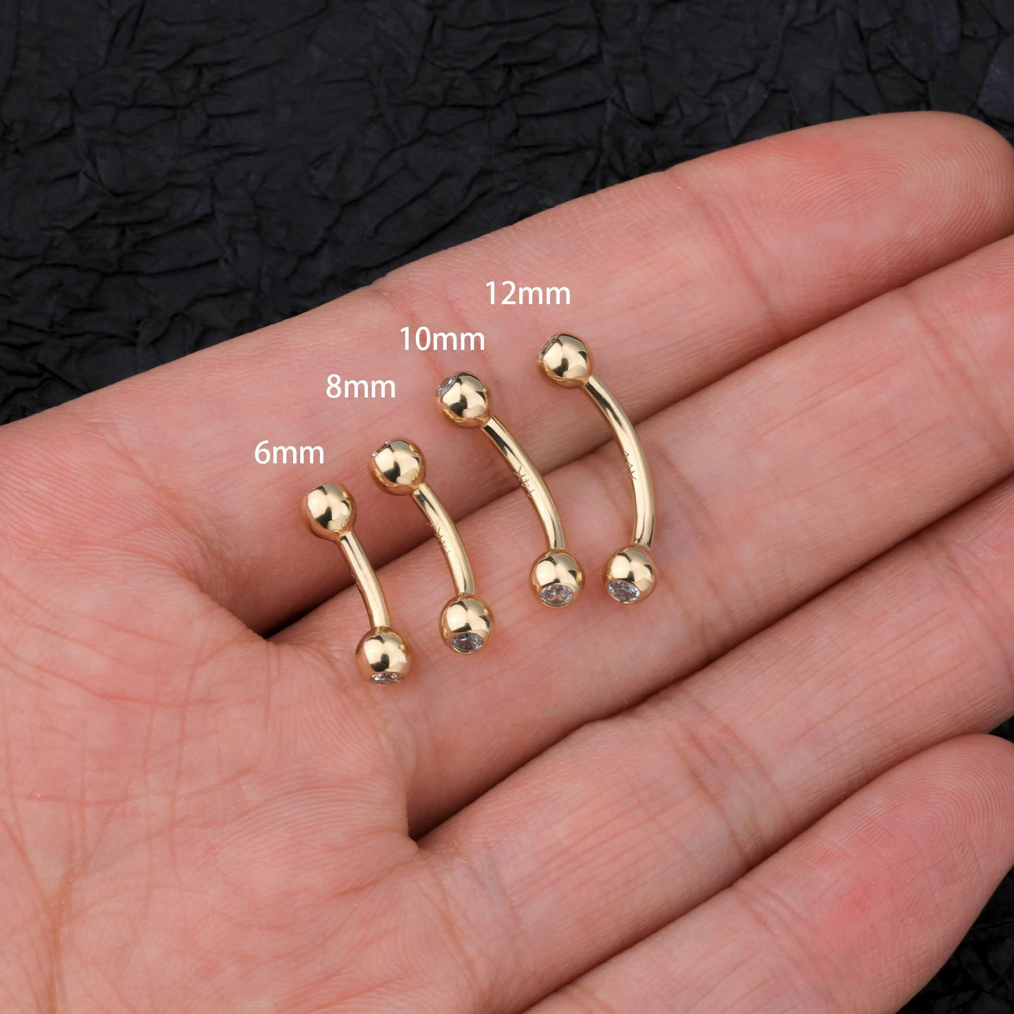 Wholesale 6mm 8mm 10mm 12mm 14k Gold Belly Button Ring 14G Navel Piercing Round Shape Two Balls Threaded Barbell