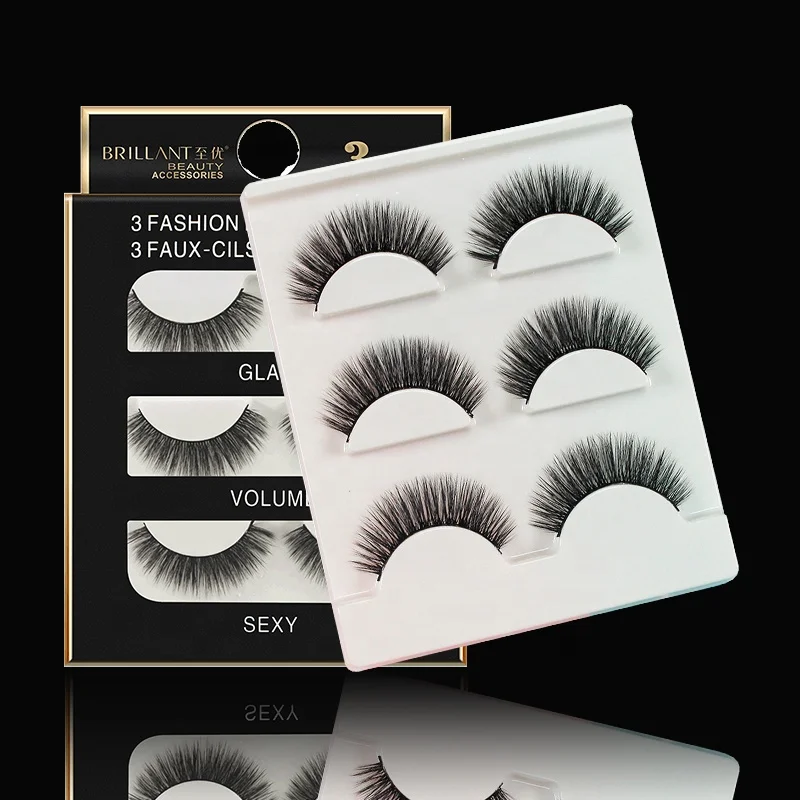 3 Pairs Multi Pack False Eyelashes Manufacturer Natural Waterproof Korean Silk 3D Lash Strips For Private Label