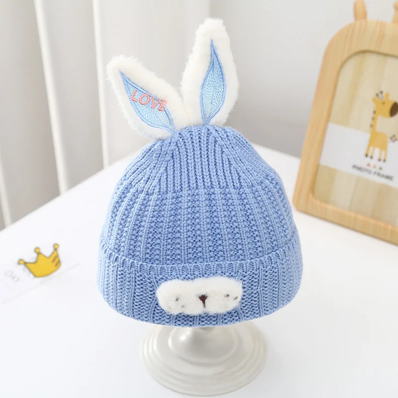 New winter double thickened jacquard rabbit knitted hat 0-12 months newborn woolen hat