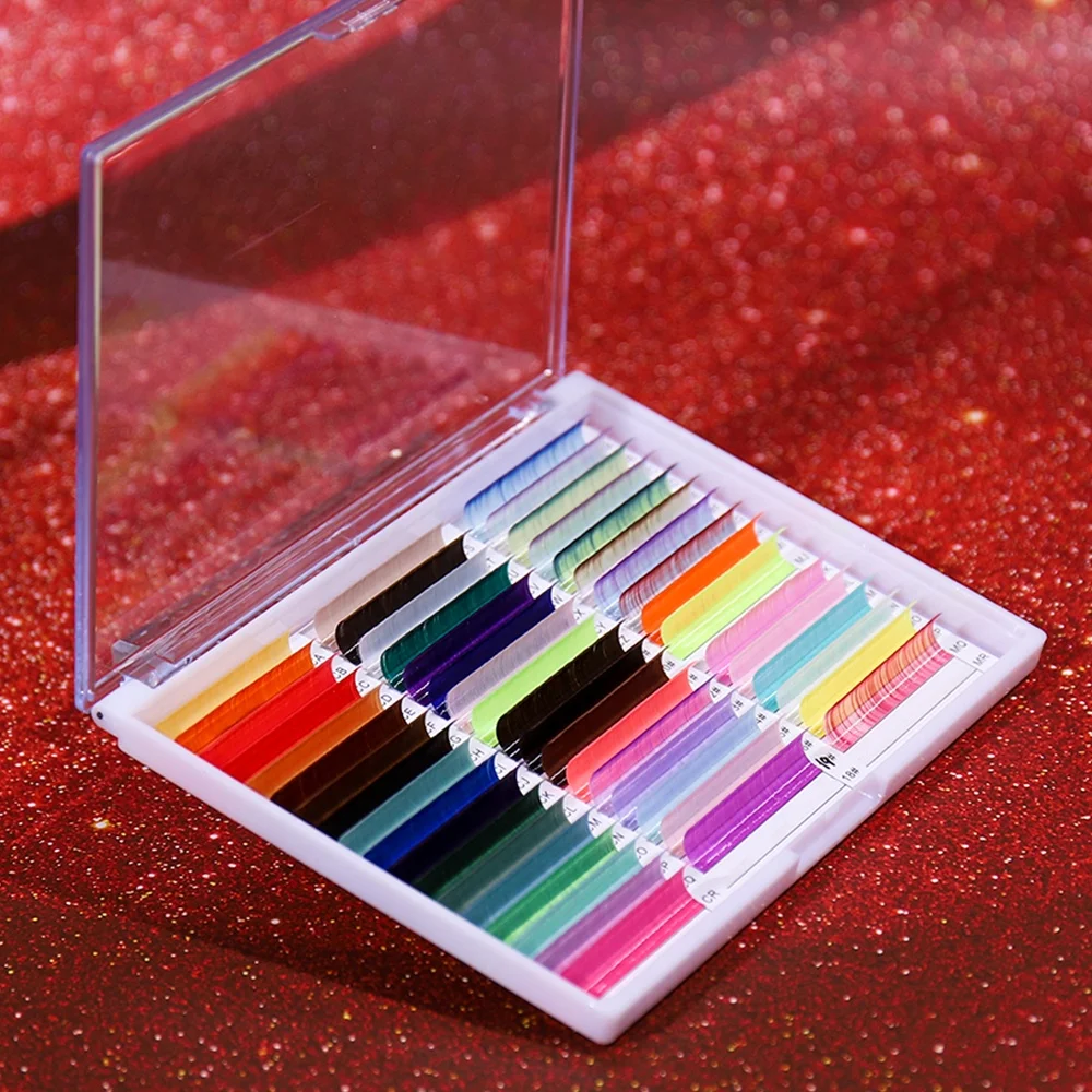 Color Easy Fanning Volume Eyelash Extension Auto Fans Eyelashes Brown Purple Blue Mix 9-15mm 16 Lines Mega Volume