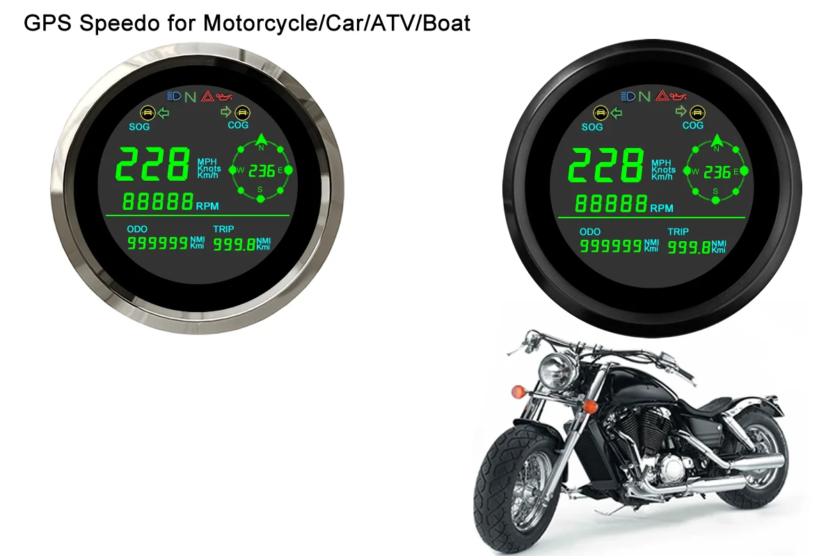 MPH and KPM GPS Speedometer with Stainless Steel Bezel Total Mileage Adjustable