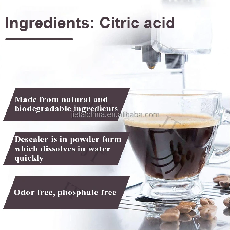 Removes limescale for coffee maker biodegradable and phosphate free coffee machine descale powder