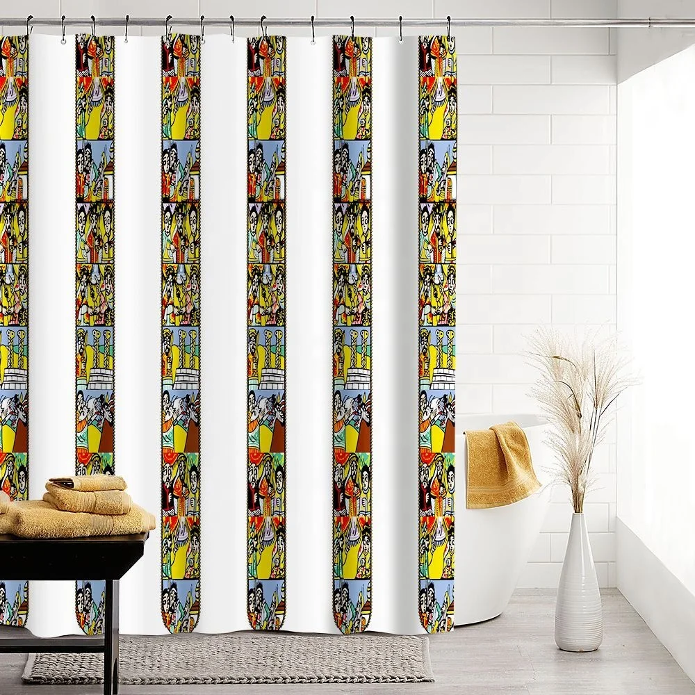 Hot Sale Saba Telet African Ethiopian Traditional Waterproof Polyester Shower Curtain Liner for Bathroom (1600429879477)