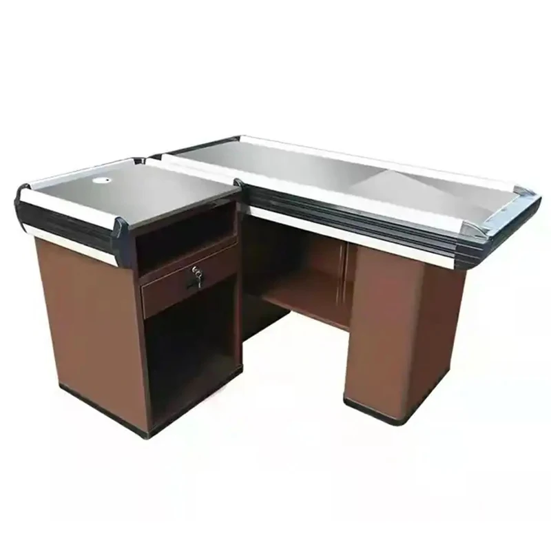 Hot selling Supermarket store knock-down checkout cashier counter Electric conveyor belt