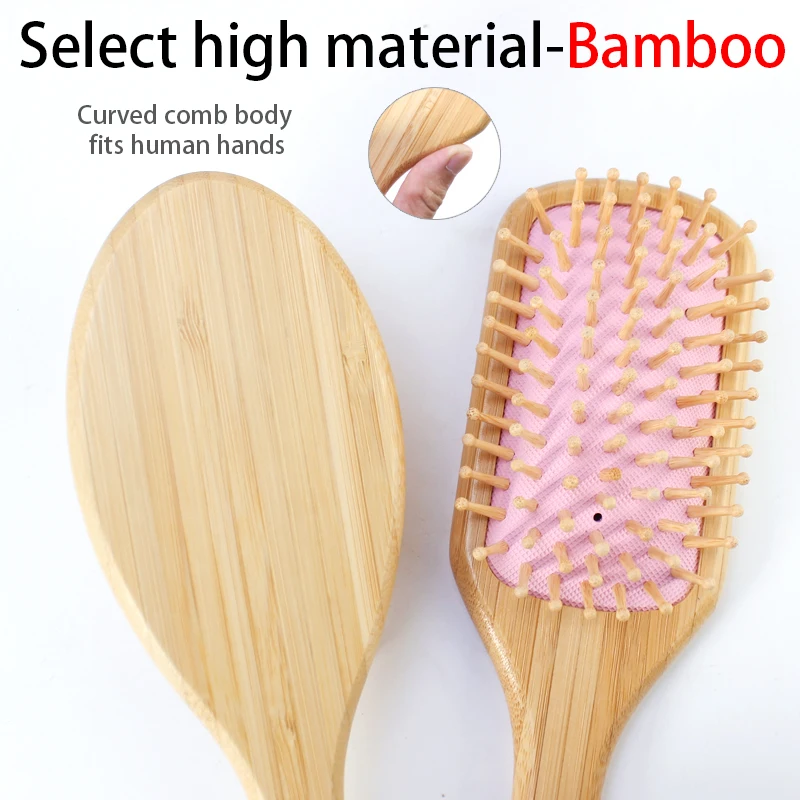 2024 custom bamboo air cushion hairbrush detangling drying wet curly straight hair brush natural for salon hairstyle