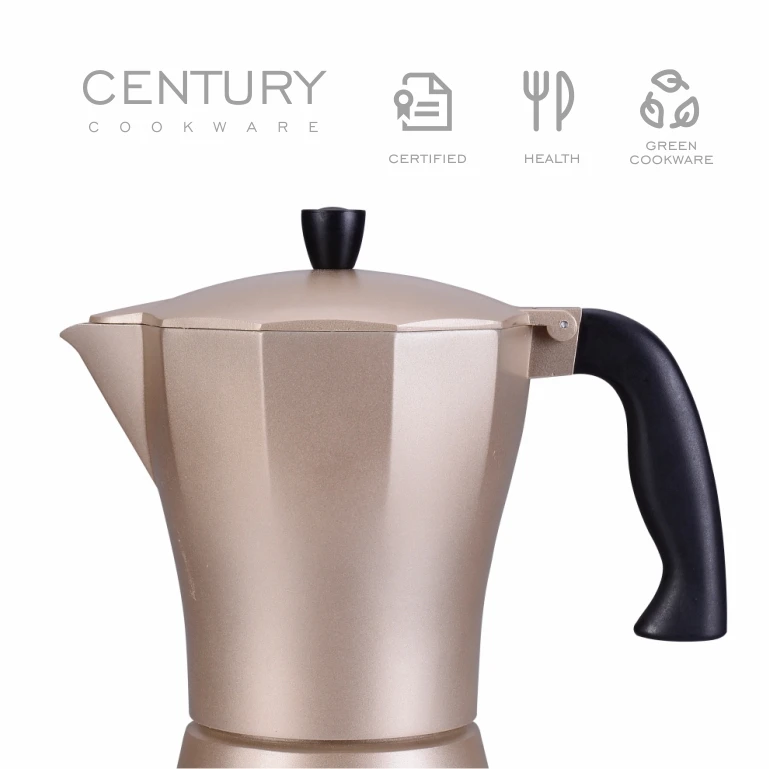 CENTURY Classic Moka Coffee Maker 600ml Aluminum Design with Portable Gas Ceramic Stove for Business Travel & Camping