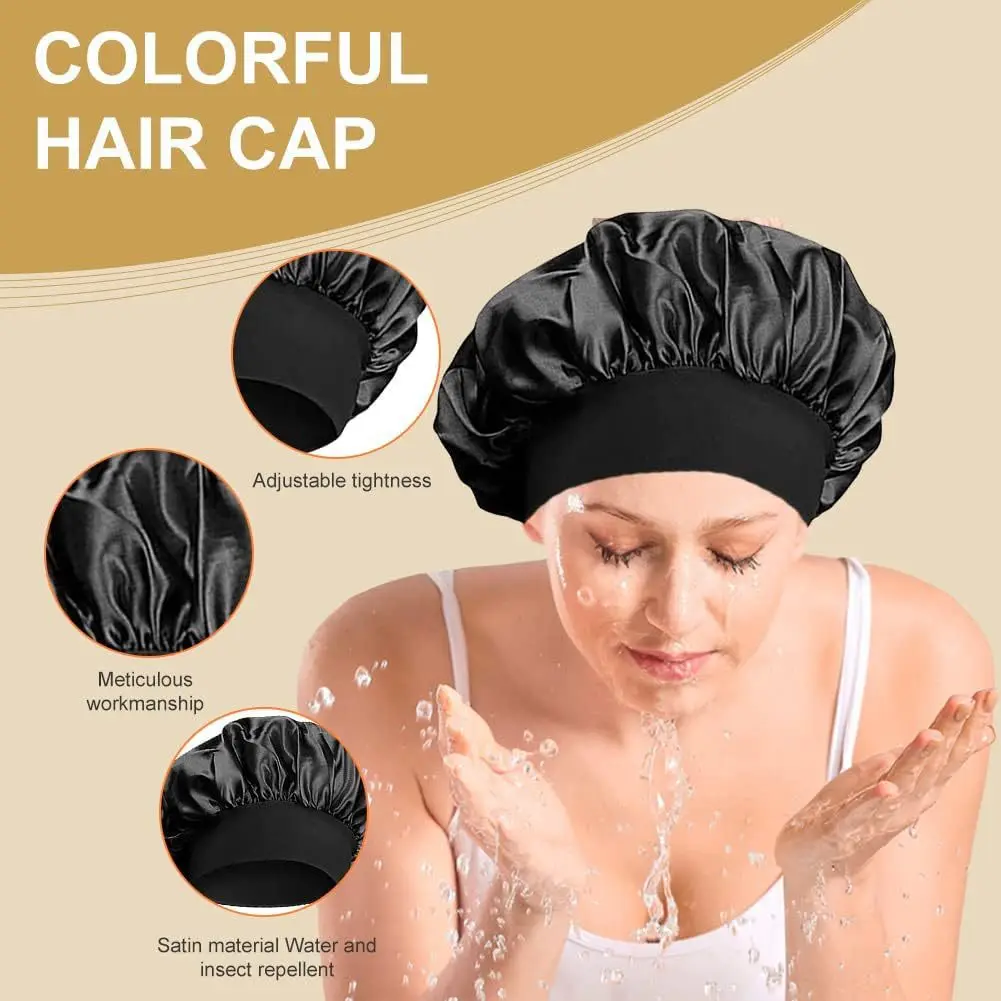 I-0318 Custom Logo Bonnets And Satin Hair Wraps Wide Band Satin Bonnet Sleep Cap Silk Turban Elastic Curly Hair Bonnets
