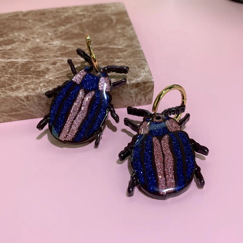 2021 new style wholesale acetate Insect glitter Earrings with gold metal fashion jewelry for girls women