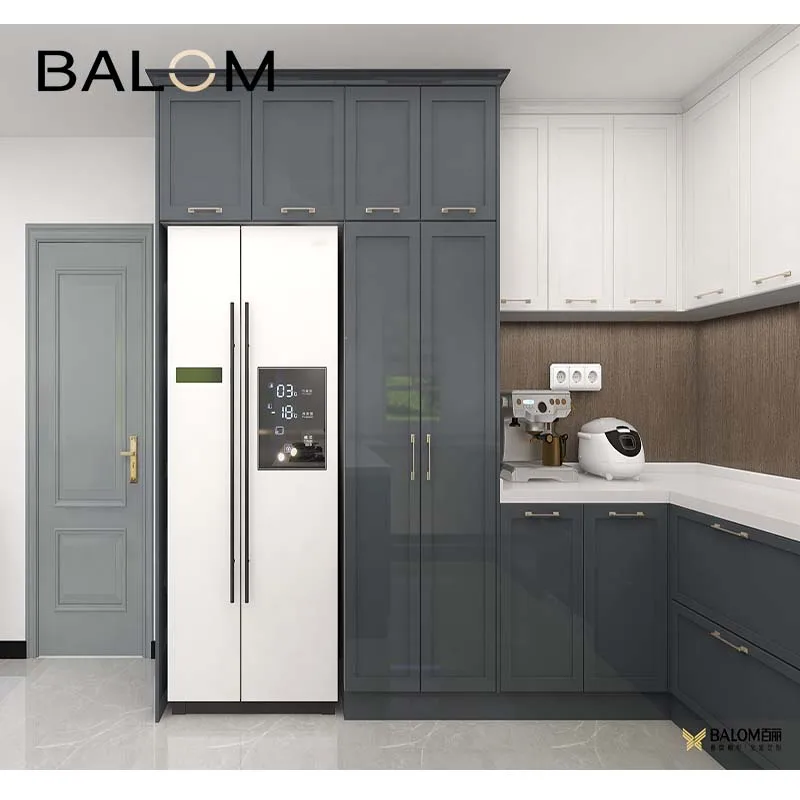 European style lacquer kitchen center cabinet pvc panels small size