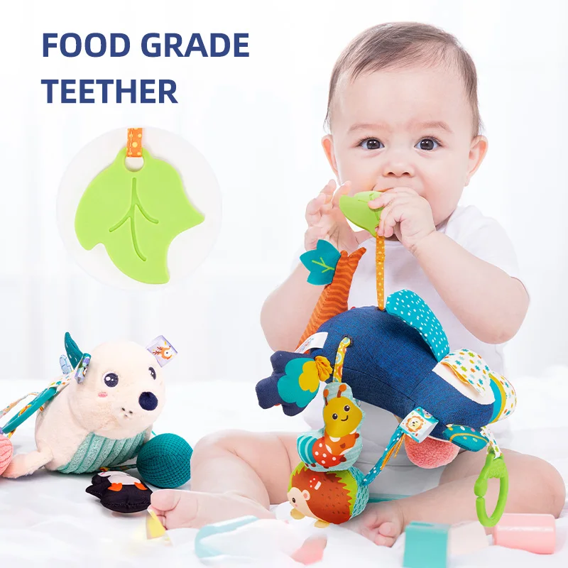 Custom Plush Animal polar bear woodpecker Rattle montessori pull string toy Car seat Stroller Hanging Toy Play Jitter toys