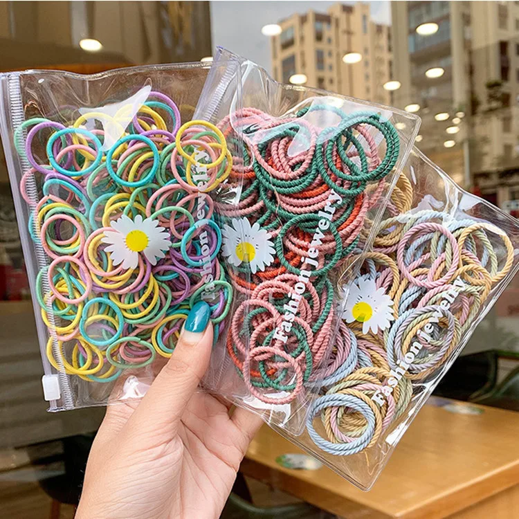 CLARMER 100pcs/Set New Arrived Kids Hair Accessories High Elastic Hair Bands Colorful Basic Simple Rubber Band Hair Ties