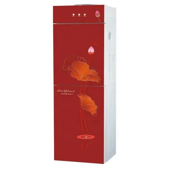 Free Stand Top Load  Hot Cold 3 taps Electric Water Dispenser with Refrigerator/fridge glass Door  compressor cooling Home Hotel