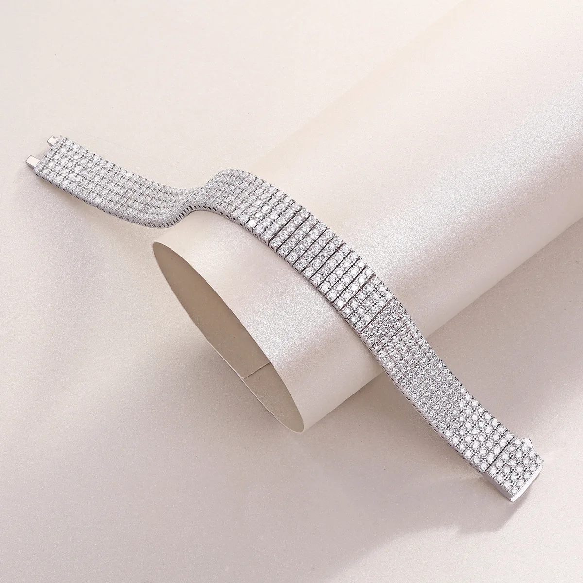 De 10MM Wide Moissanite Tennis Chain Five Rows Moissanite Tennis Link Bracelet 7.5inches 925 Silver Tennis Moissanite Chain