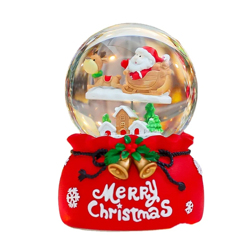 Custom 100 Snow Globe Reindeer Sledge Pulling Christmas Santa Claus Glass Christmas Ball Gift Home Decor Resin Crafts Art Figuri