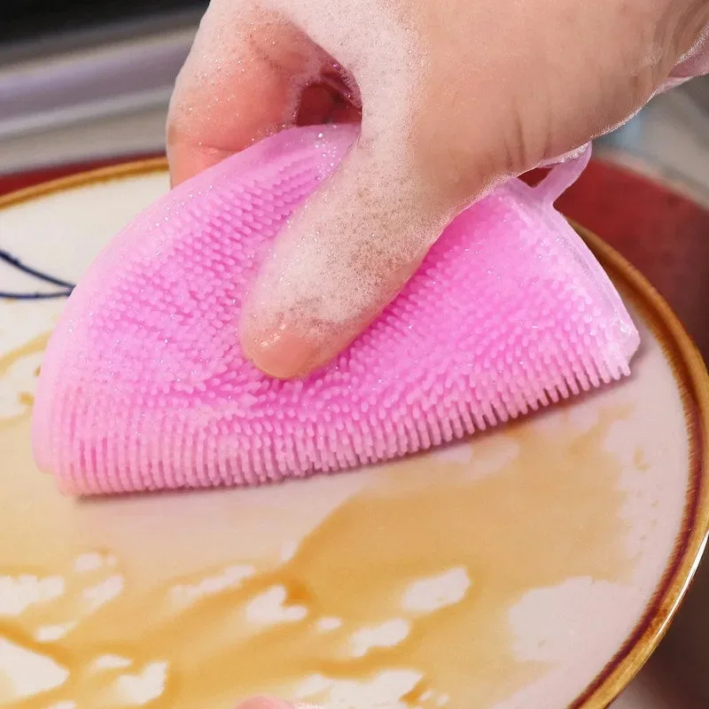 DS4377 Double Sided Silicone Scrubber Dish Brush Kitchen Reusable Rubber Sponges Pad Food Grade Silicone Sponge for Dishes