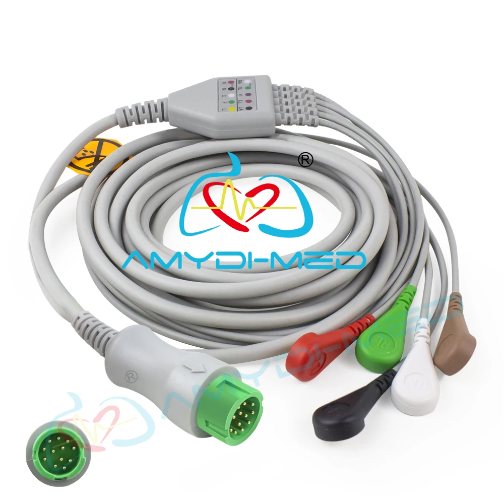 Compatible Ecg Medical Suppliers Cables Ekg Compatible With Mindray One-Piece 5-lead Clip Lead Wire 12 pin Ecg Cable