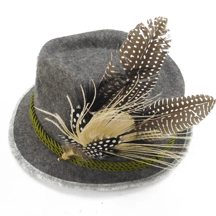 
2020 Custom Fedora Mens Hat Bavarian Felt Fedora With Feathers 