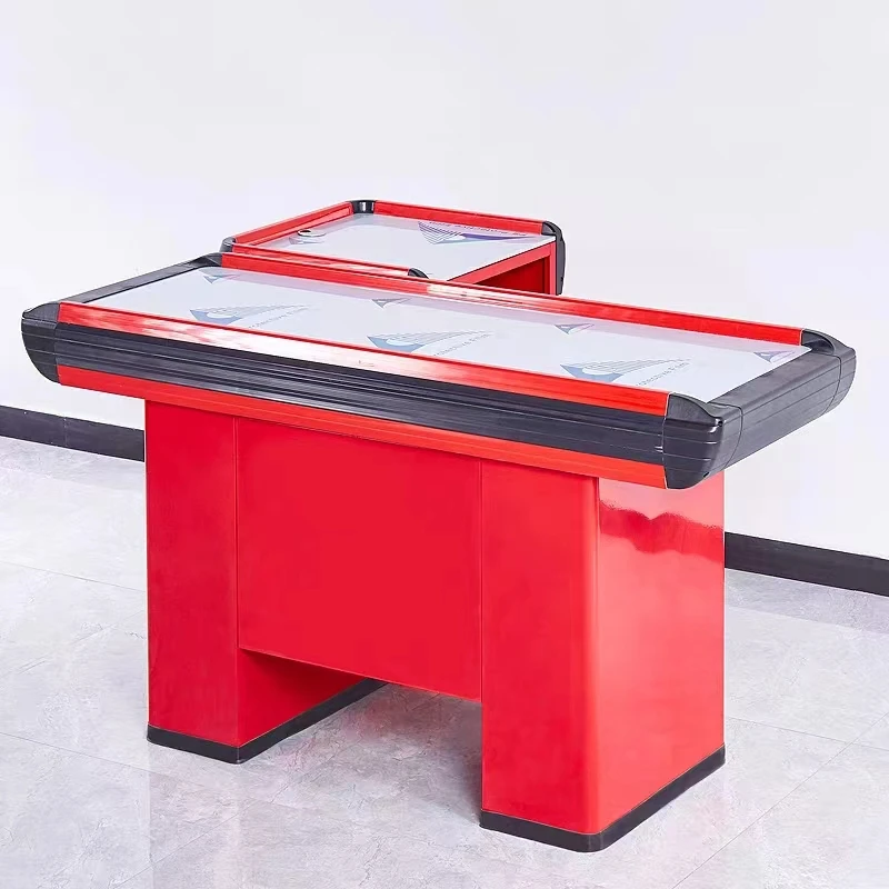 Beauty Red Desk Used In Supermarket Cashier Grocery Store Metal Cash Counter Checkout