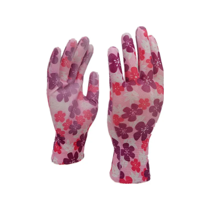 Breathable PU Coated  Colorful Printing Light Liner Work Gloves Best Quality Gardening Gloves
