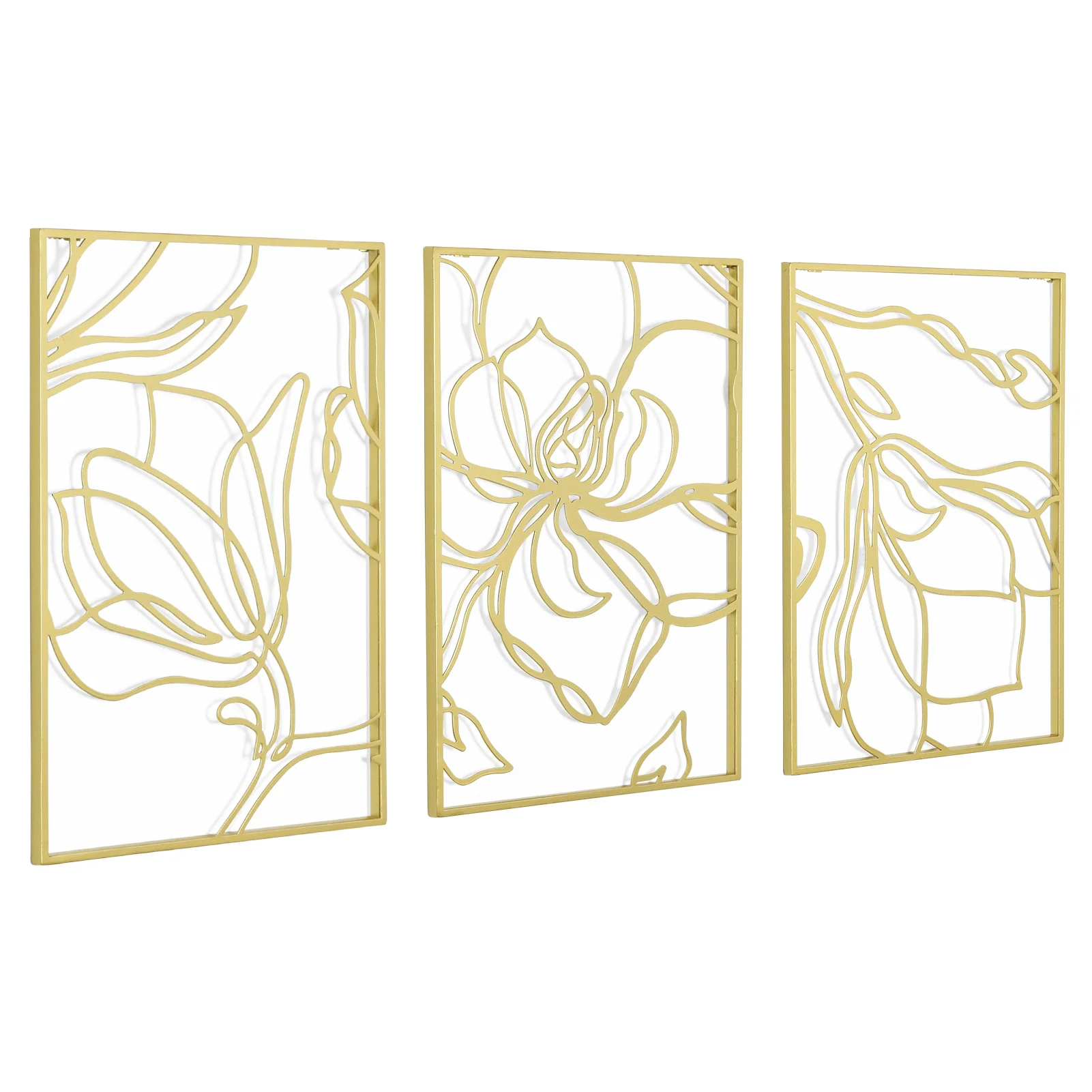 Putuo Decor Gold Flower Metal Wall Art Modern Minimalist Line Design Abstract Hanging Real Metal Wall Sculpture Accent