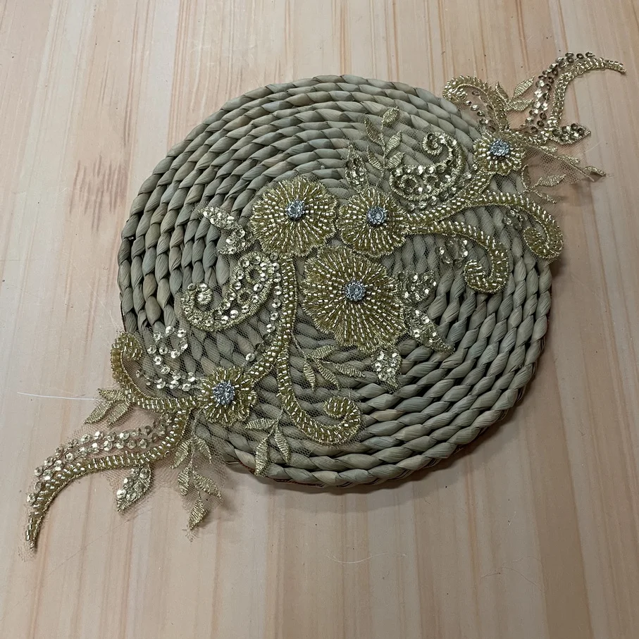 Royal Blue Lace Applique Embroidery Lace Patch with Beads Sequin for Bridal Couture Dress Veil Embellishment Craft