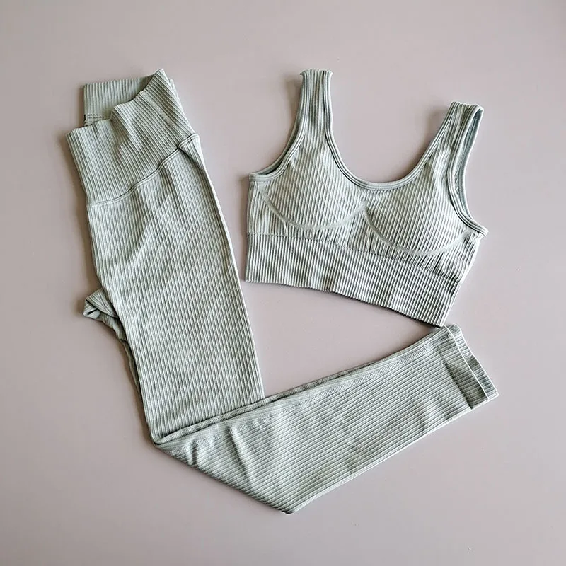 Активный Бесшовные высокая талия двойка леггинсы и топ для фитнеса, бесшовные набор для йоги