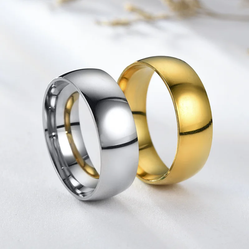 8mm Inner and Outer Ball Glossy Ring Stainless Steel Simple Jewelry Laser Lettering