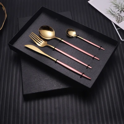 Golden Silverware 4 Piece Stainless Steel Gold Cutlery Flatware Set with Gift Box