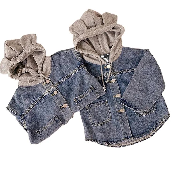 
kids coats children clothes Korean autumn winter neutral fashion loose lovely hooded drawstring jean 1-6 years kids clothing 