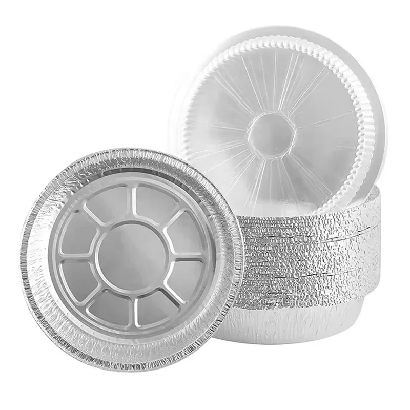 7 8 9 inch Round Silver Aluminum Foil Pizza Pan Disposable Aluminium Foil Containers Tray with Lid