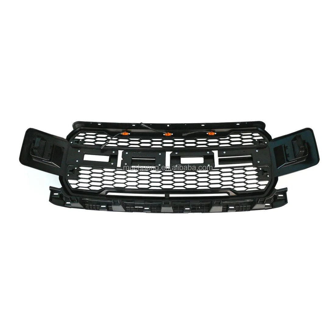 American hot selling retail auto parts Car Grille For 2018 2019 2020 Ford Raptor Style F150 Pickup Mesh Upper Hood Grille LED