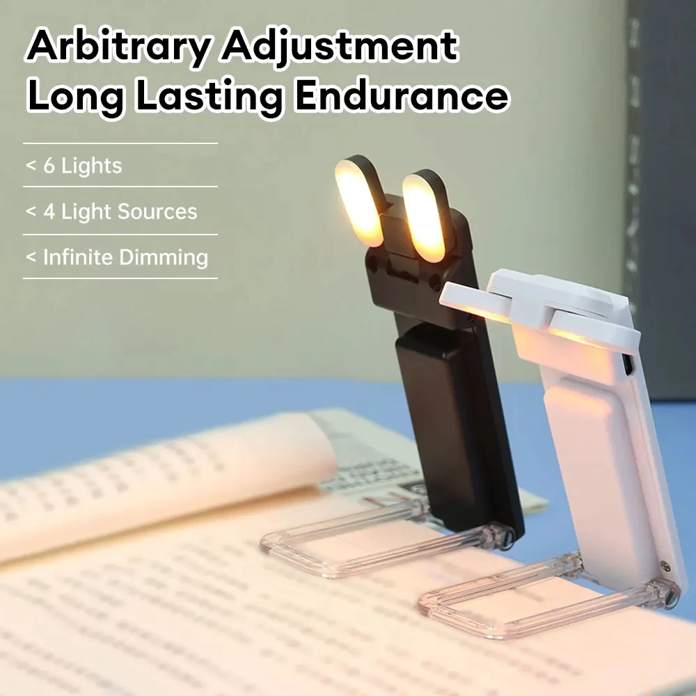 USB Rechargeable Mini Book Light Portable LED Reading Lamp Adjustable Brightness Flexible Clip Design Night Reading Living Room