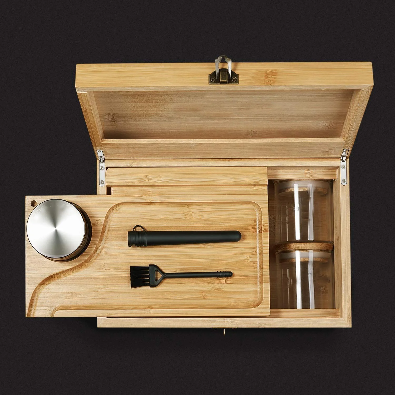 Коробка для хранения из натурального бамбука с подносом, коробка для сигар со стеклянной герметичной емкостью, шлифовальная машина, кодовый замок, щетка для мужской игрушки