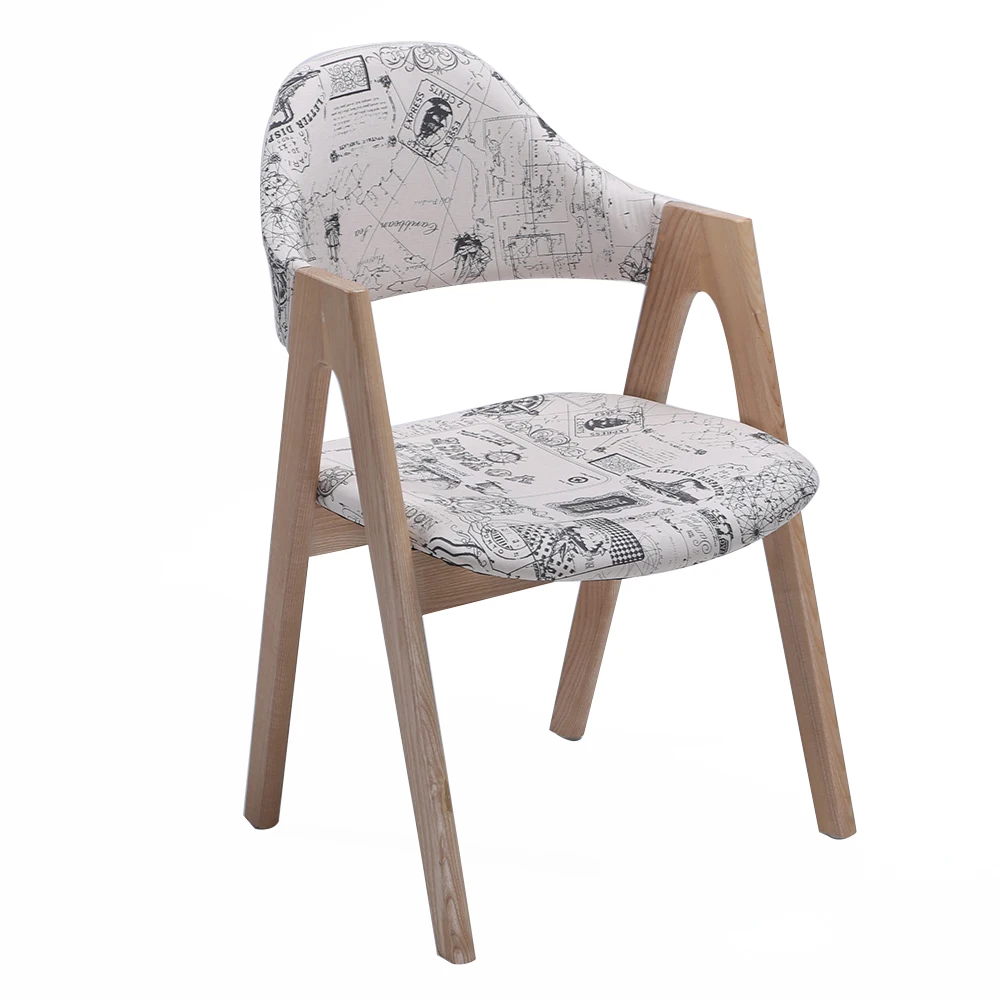 
Nordic leisure chair with solid wood legs painting fabric dining chair for living room 