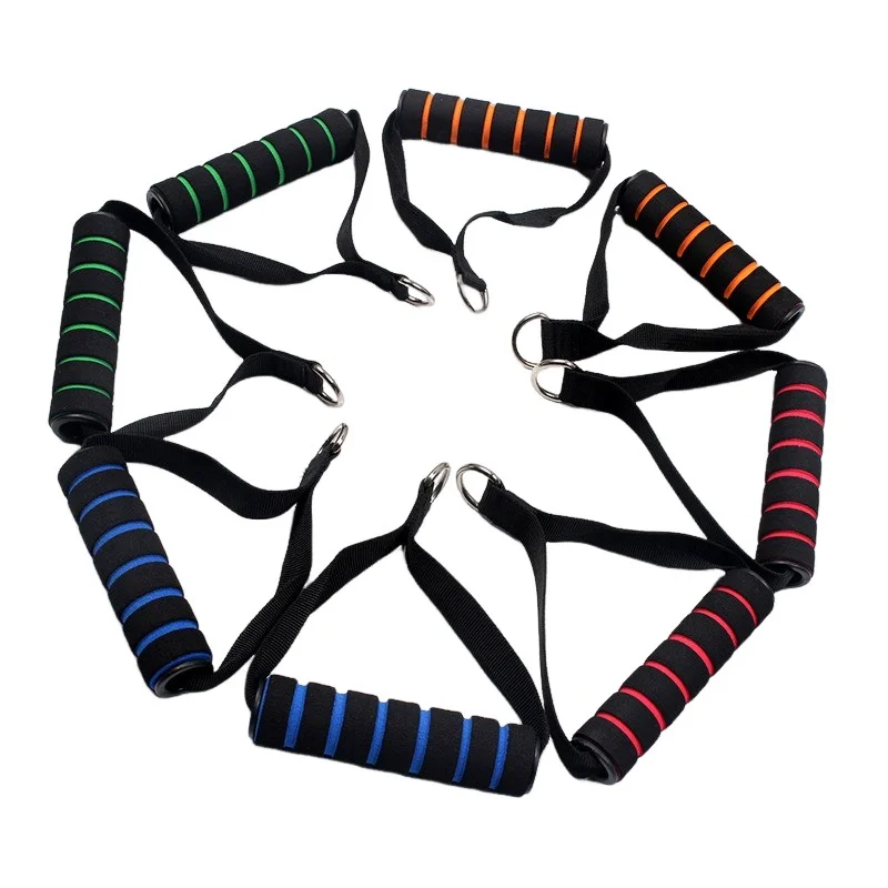 Custom Logo Home Gym Pull Up Accessories Nylon Straps Sport Tpr Handgrips Gym Exercise Handles With D Ring For Resistance Bands