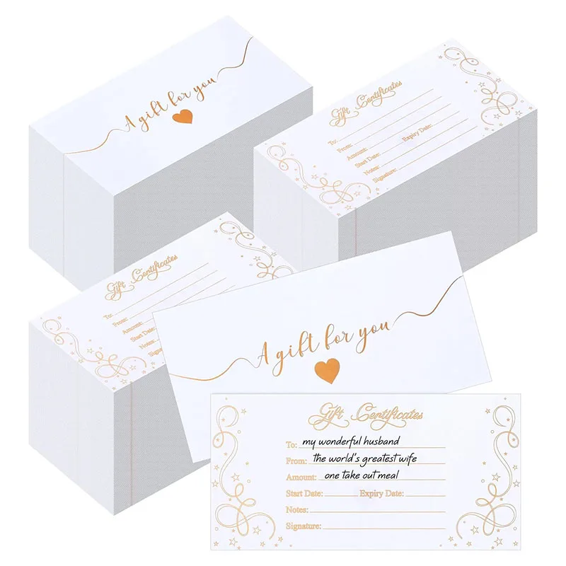 Gold Foil Present Cards Vouchers Spa Beauty Salon Gift Certificate Cards Blank Coupon Card for Business